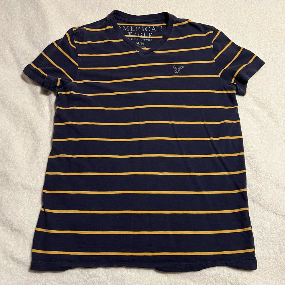 American Eagle • Mens Medium • Blue with gold stripes • Athletic Fit V Neck